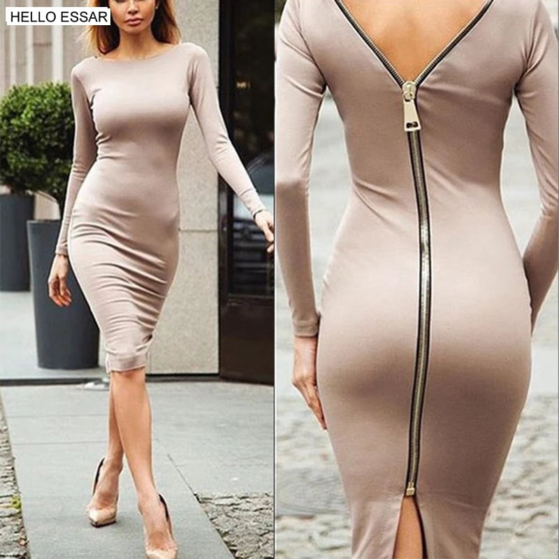 Round Neck Back Zipper Dress