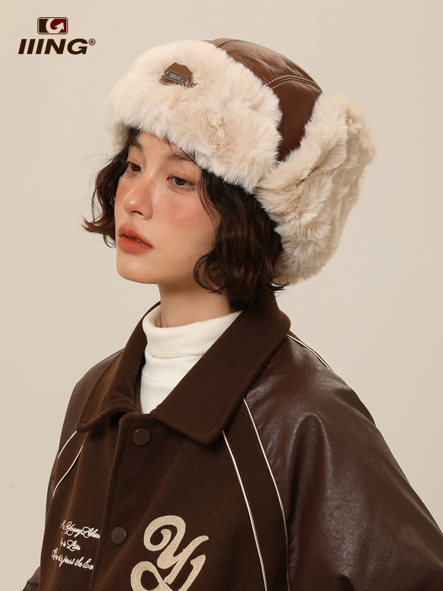 Vintage Leather Fleece-Lined Earflaps Hat