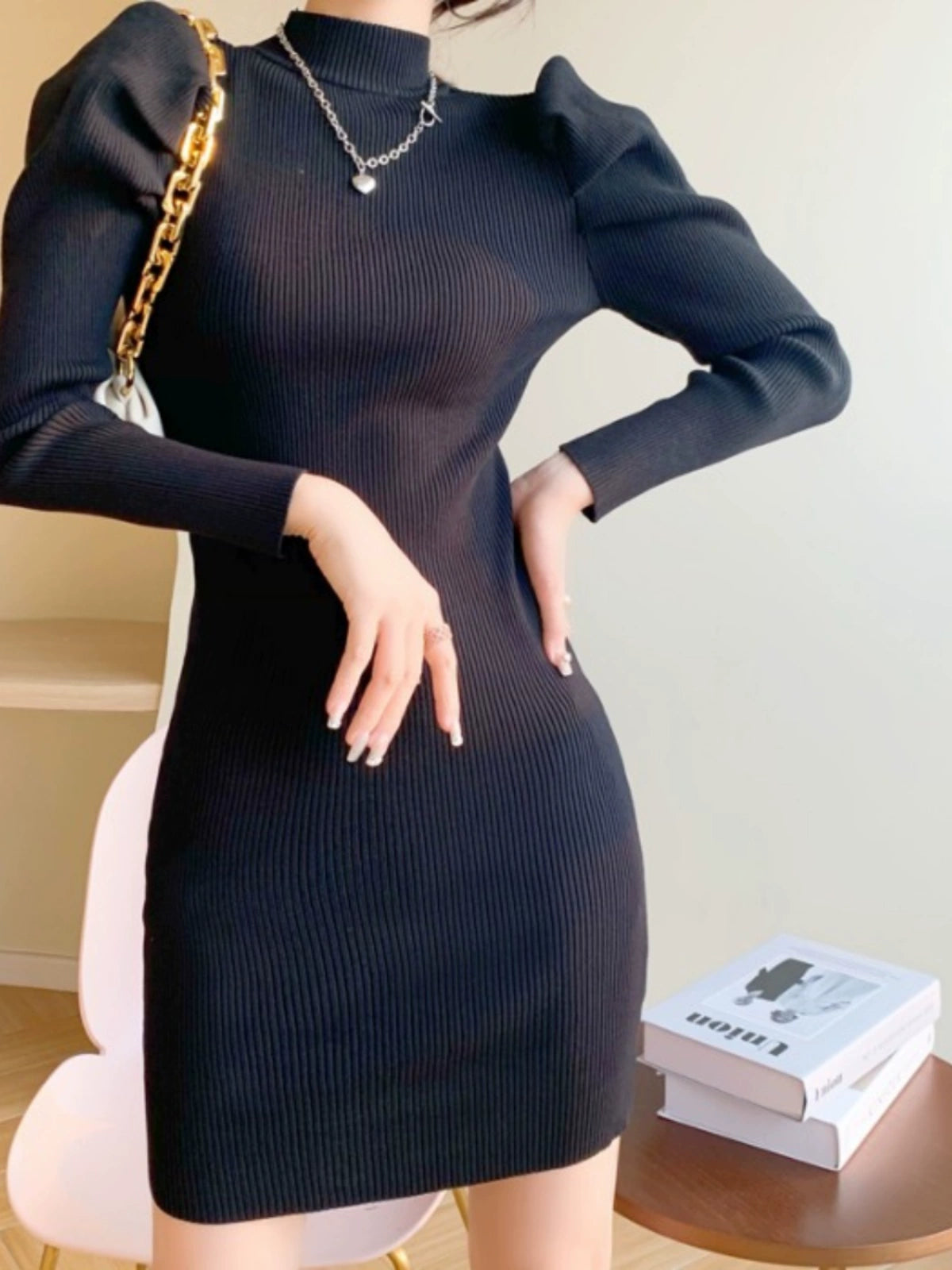 Turtleneck Slim Fit Inner Wear Hip Knitwear Dress