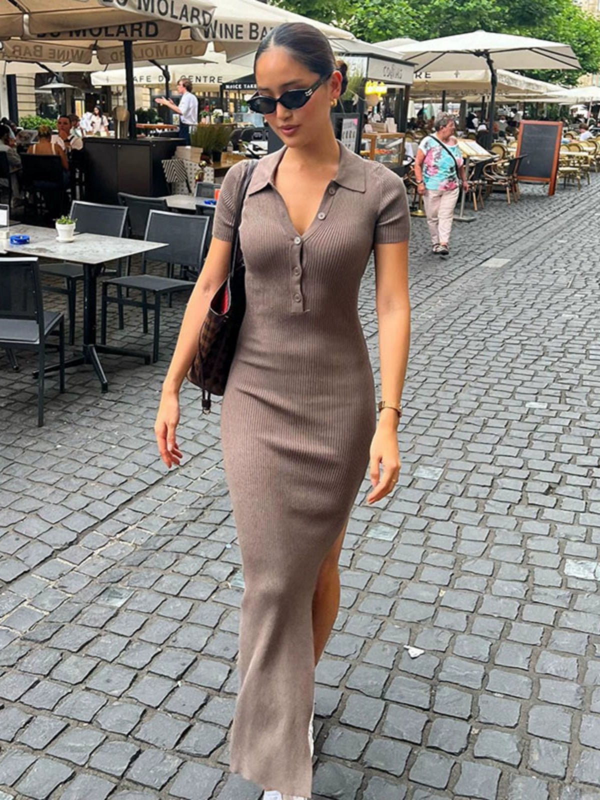 Retro High Slit Sheath Dress