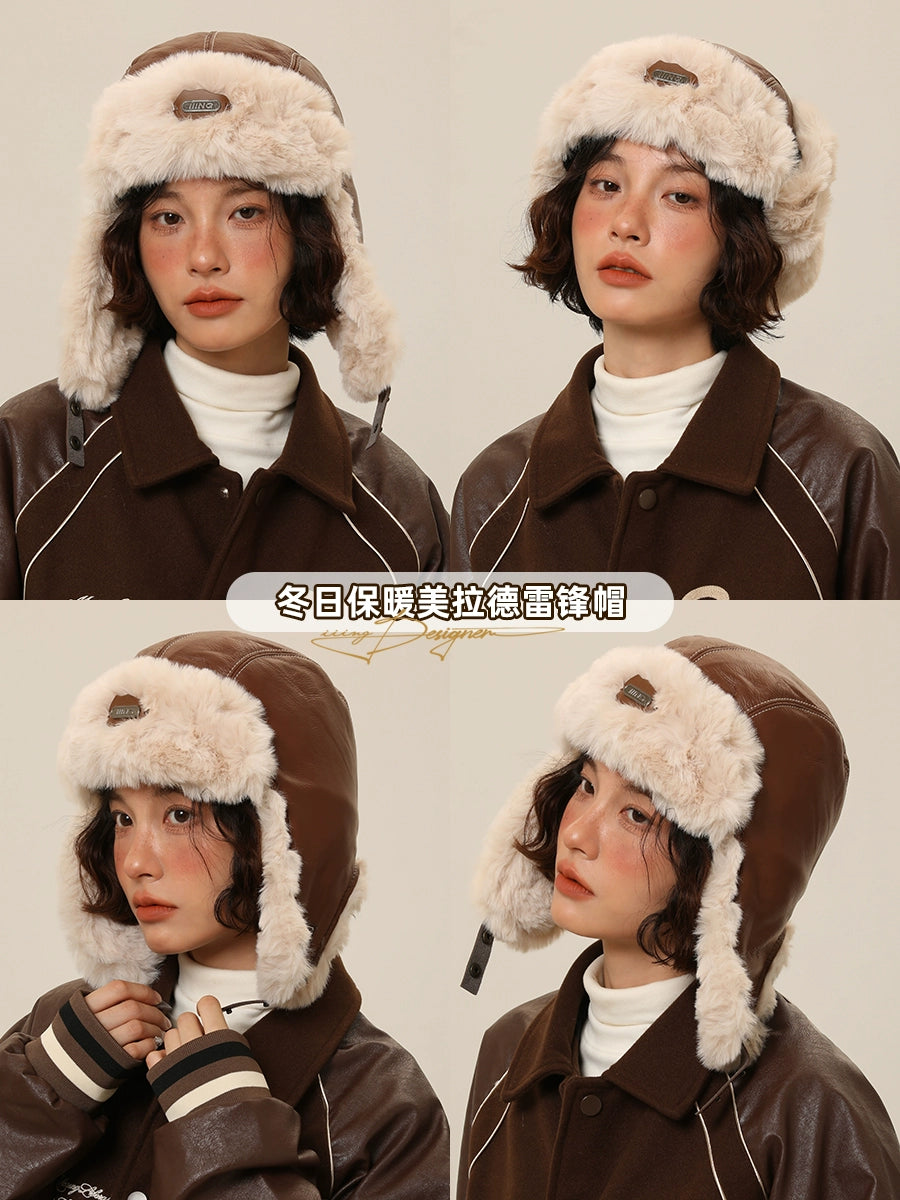 Vintage Leather Fleece-Lined Earflaps Hat