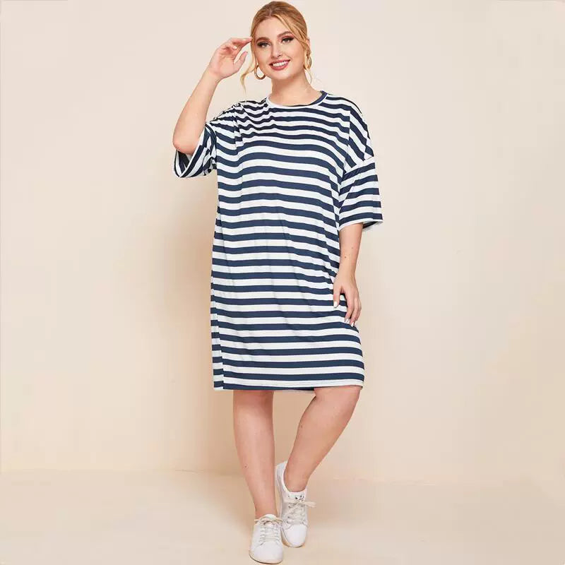 Plus Size Striped T-shirt Skirt