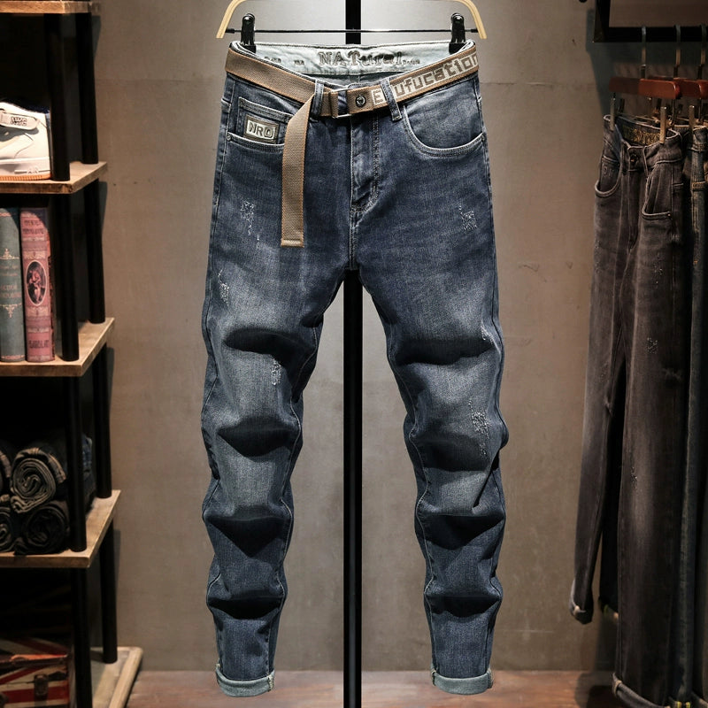 Trendy Scrape Casual Easiest for Match Abrasion Resistant Slim Fit Denim