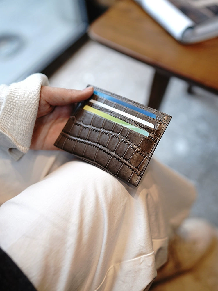 Crocodile Pattern Cowhide Ultra-Thin Compact  Card Holder