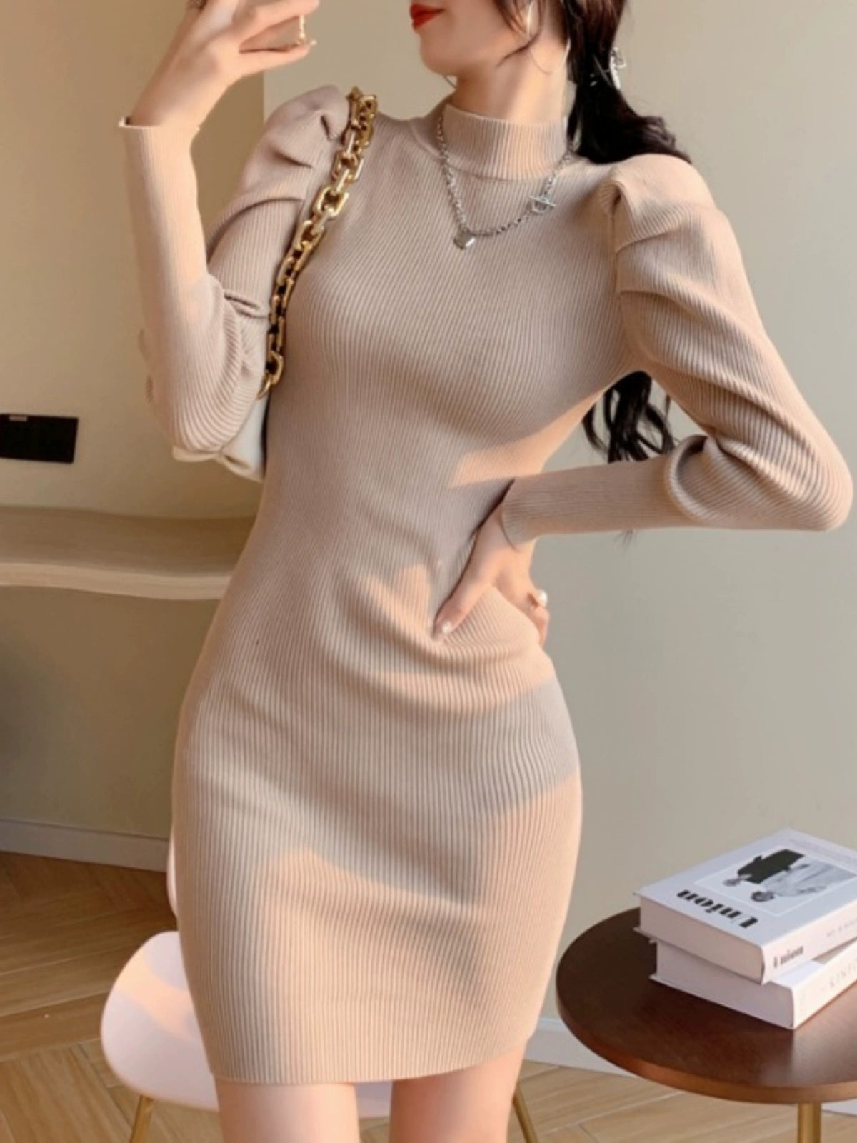 Turtleneck Slim Fit Inner Wear Hip Knitwear Dress