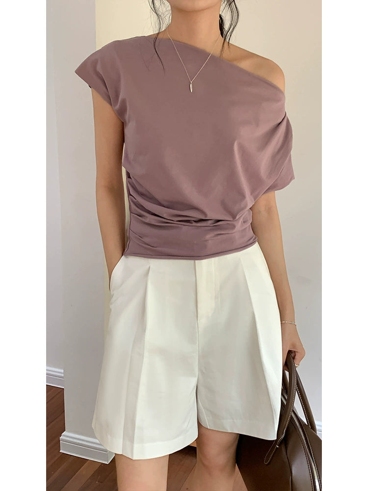 Short-Sleeve off-the-Shoulder Niche Top