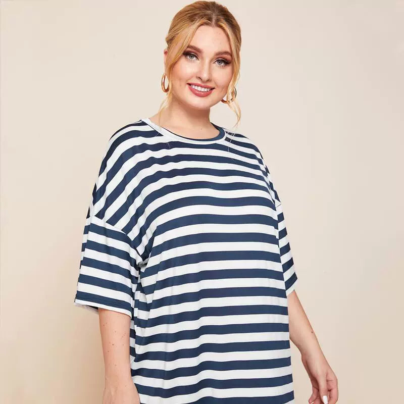 Plus Size Striped T-shirt Skirt