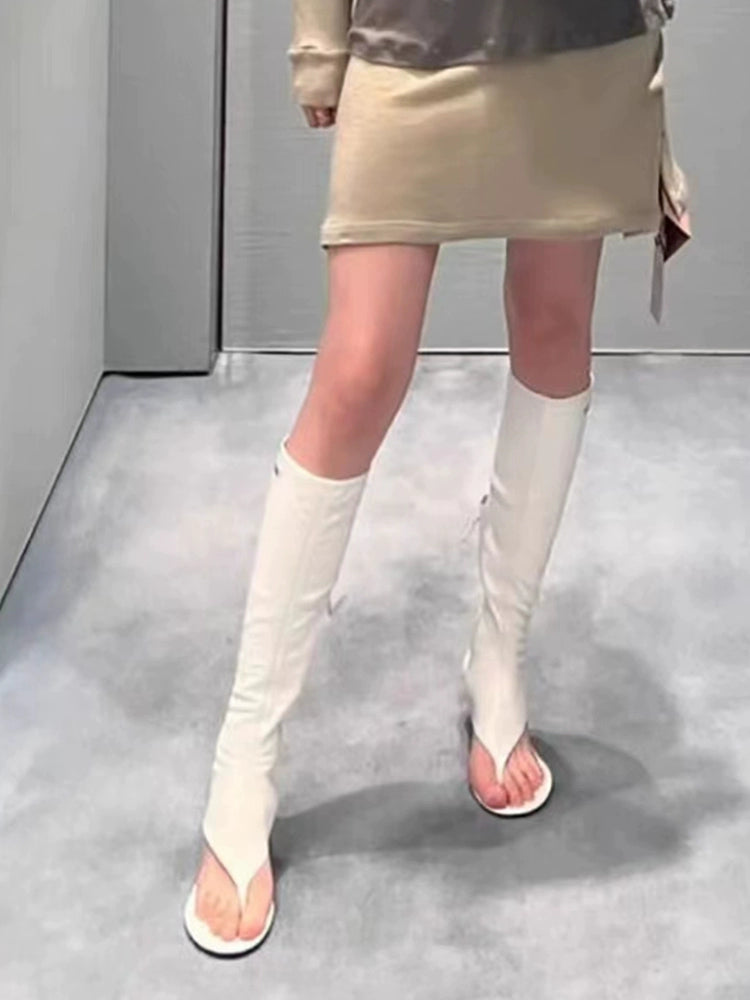 Tall Boots Side Zipper below the Knee Roman Sandals