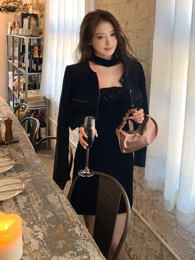 Sexy Black Velvet Gown for Birthday Party