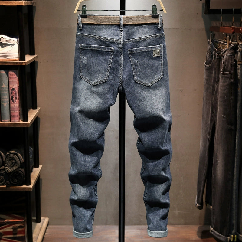 Trendy Scrape Casual Easiest for Match Abrasion Resistant Slim Fit Denim