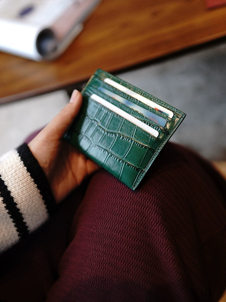 Crocodile Pattern Cowhide Ultra-Thin Compact  Card Holder