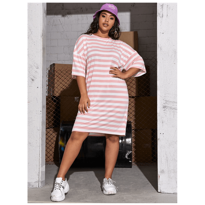 Plus Size Striped T-shirt Skirt