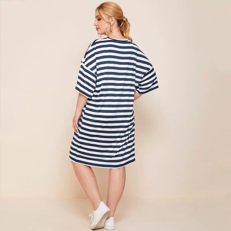 Plus Size Striped T-shirt Skirt