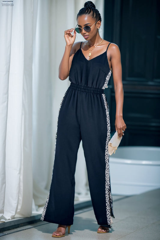 V Neck Sleeveless Slit Loose Pants