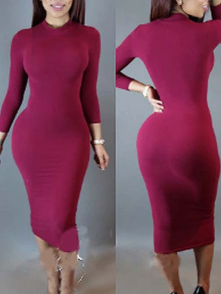 Solid Color Elastic Slim Bodycon Dress