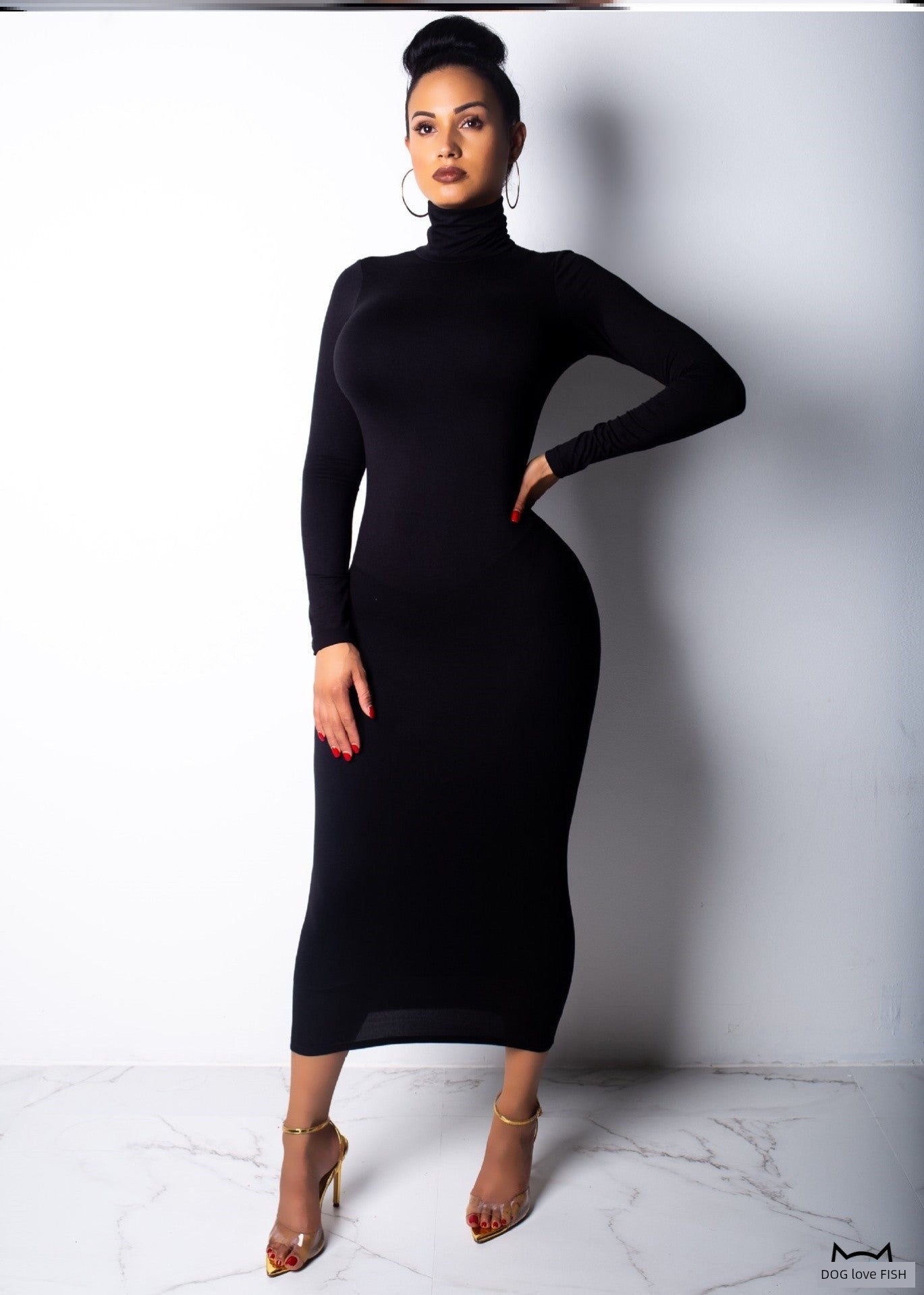 Long Sleeve Turtleneck Slim Fit Dress