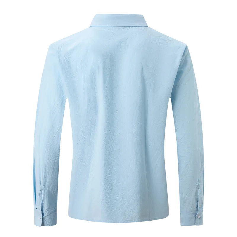 Linen Long-Sleeved Shirts Solid Color Turn-down Collar