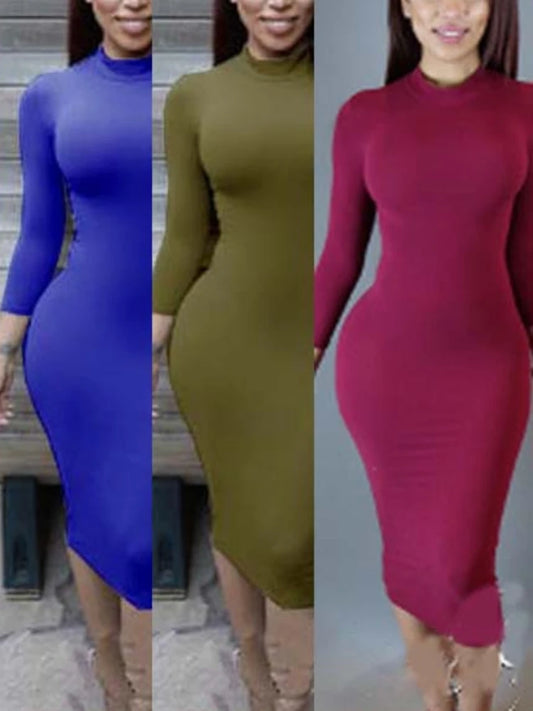 Solid Color Elastic Slim Bodycon Dress