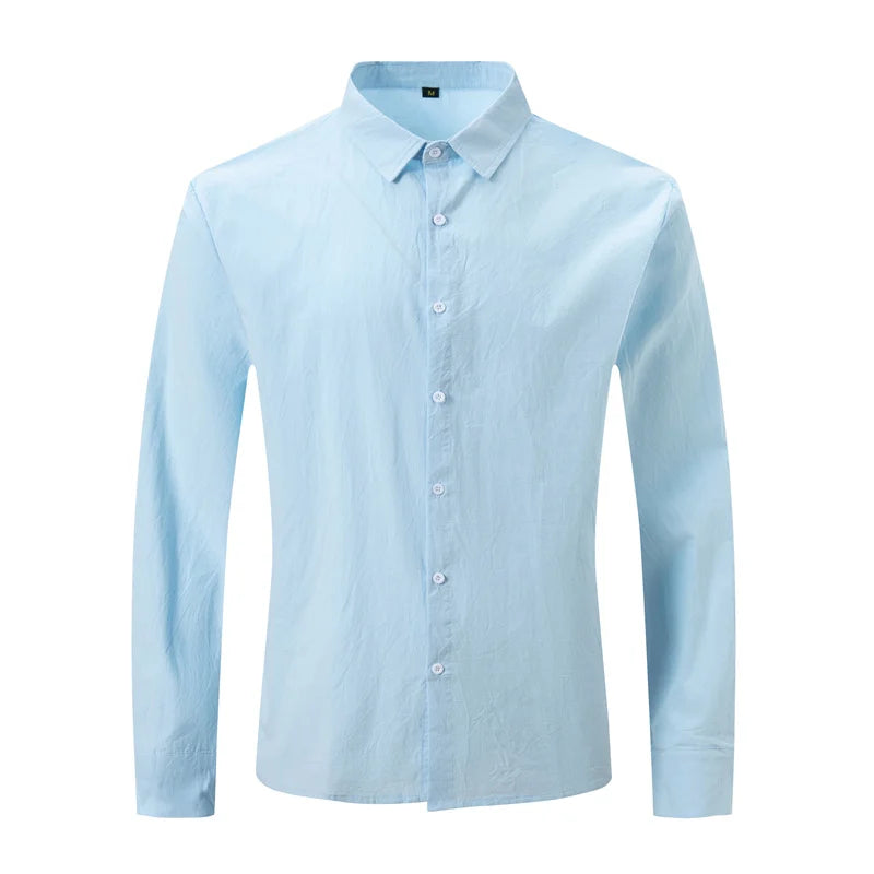 Linen Long-Sleeved Shirts Solid Color Turn-down Collar