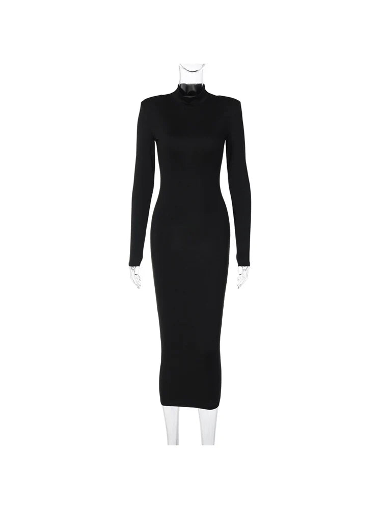 Turtleneck Black Sexy Bodycon Maxi Dress