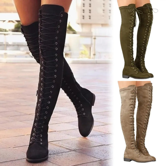 Cross Strap Suede Leather High Boots