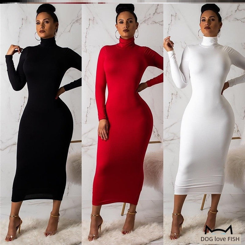 Long Sleeve Turtleneck Slim Fit Dress