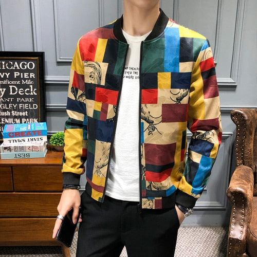 Vintage Jacket Men Floral Bomber Jacket