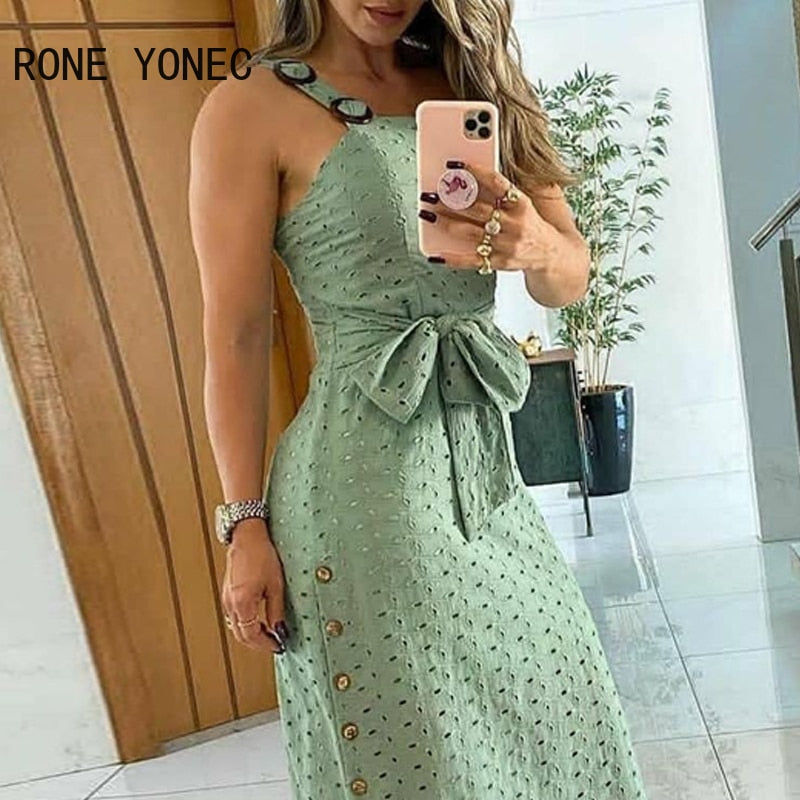 Elegant Thick Strap With Belt  Casual Summer Dress