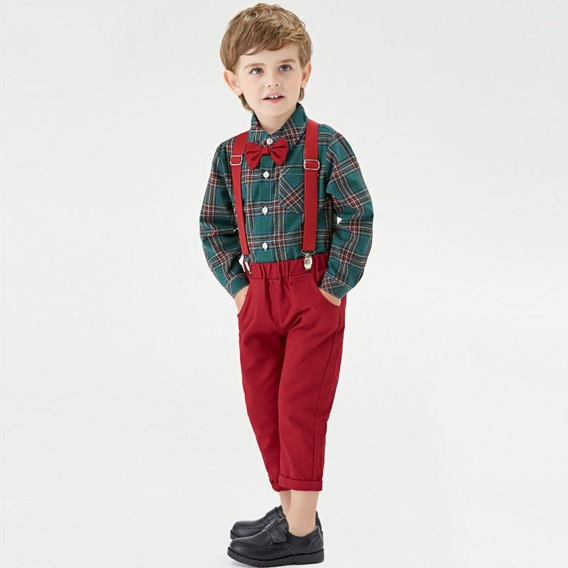 Toddler Boys Formal Tops And Suspender Pants