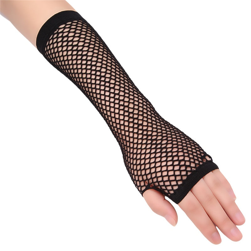 Stylish Long Black Fishnet Gloves