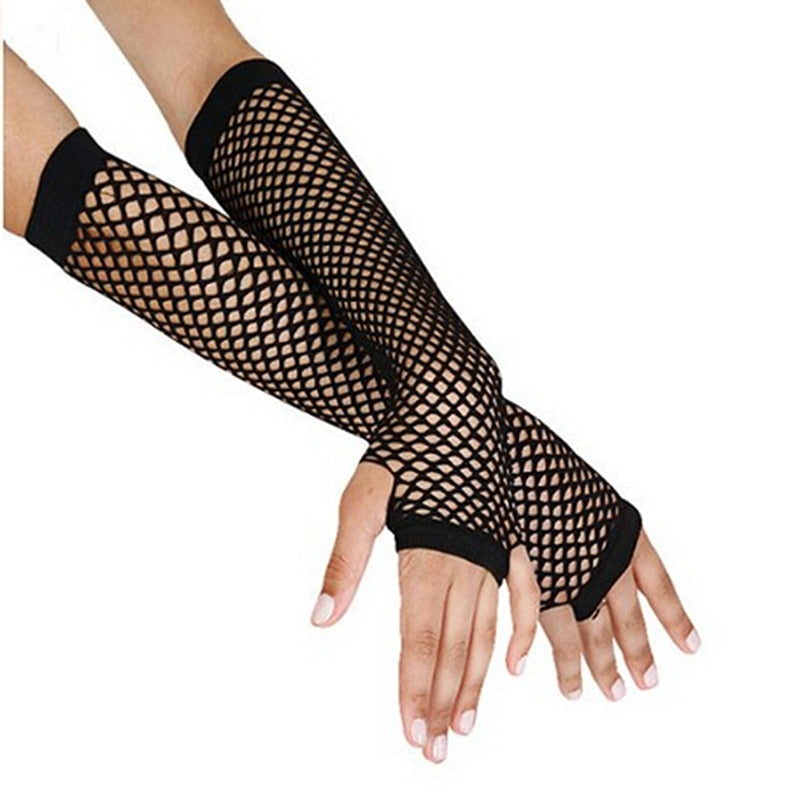 Stylish Long Black Fishnet Gloves