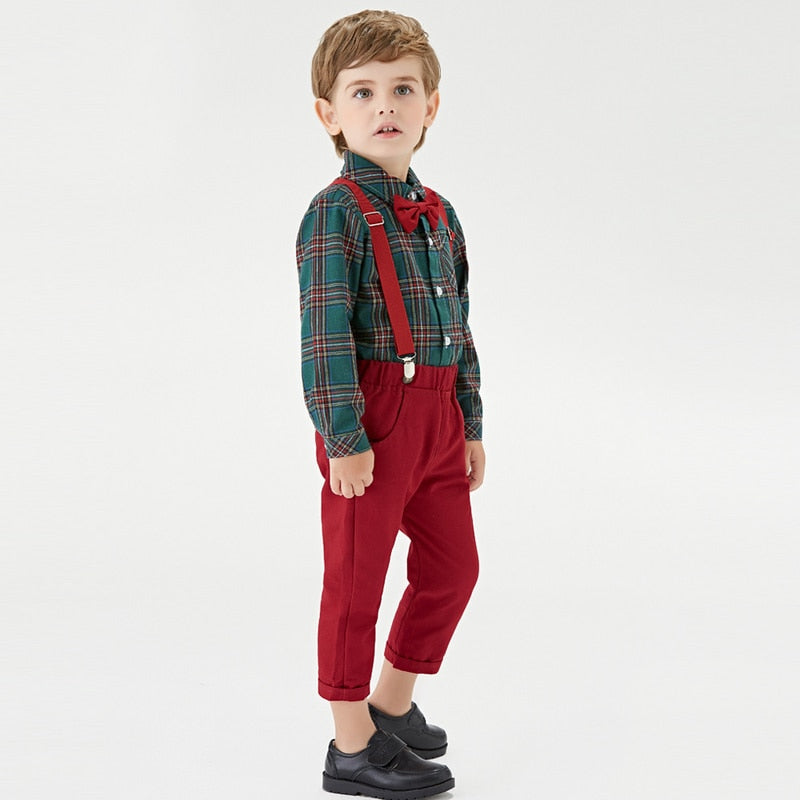 Toddler Boys Formal Tops And Suspender Pants