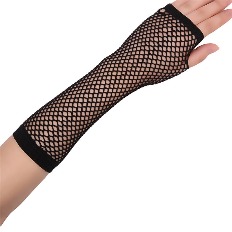 Stylish Long Black Fishnet Gloves