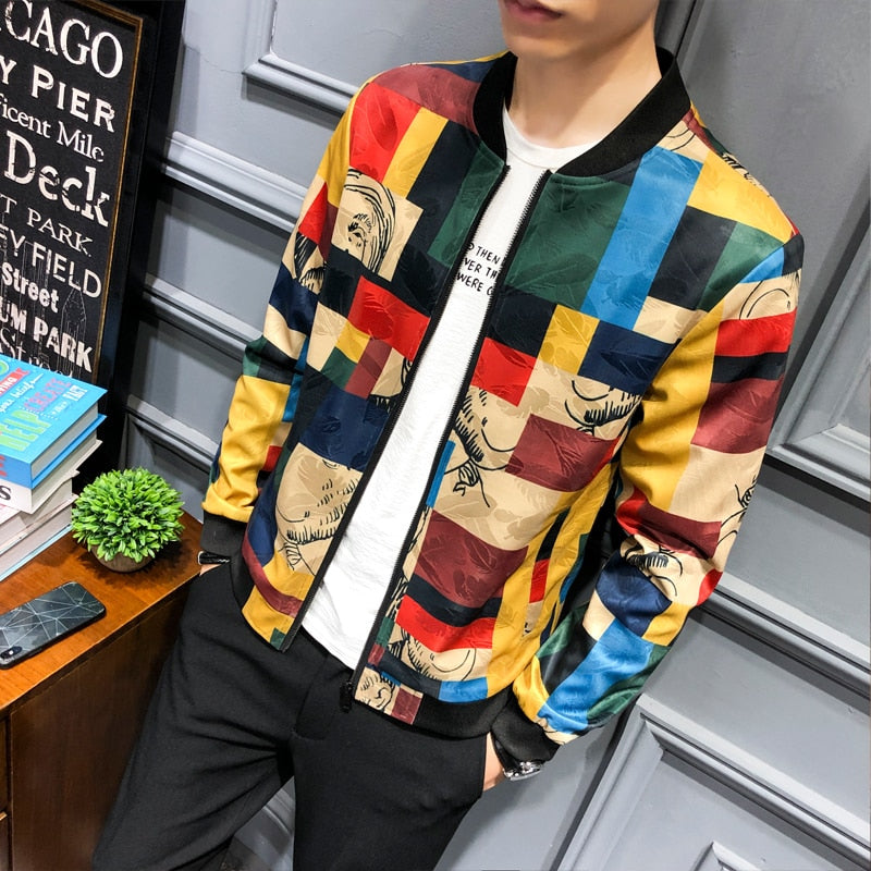 Vintage Jacket Men Floral Bomber Jacket