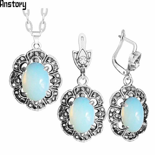 Opal Necklace Rhinestone Earrings