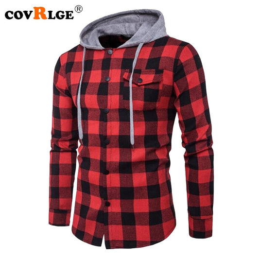 Hooded Long Sleeve Red Plaid Shirt