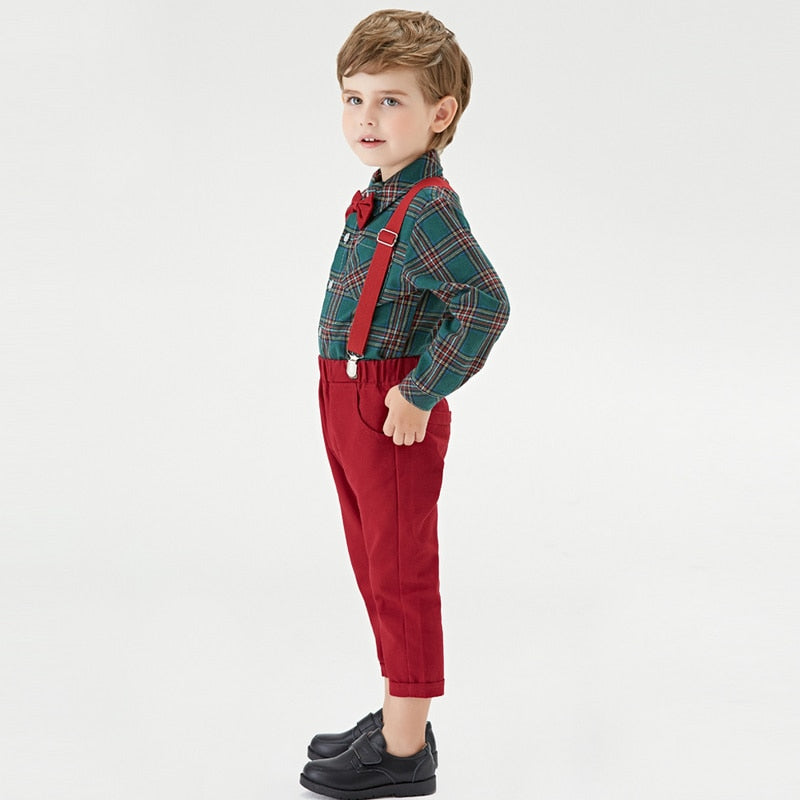 Toddler Boys Formal Tops And Suspender Pants