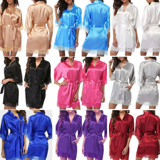 Satin Robe Brid bathrobe Sleepwear Sexy Lace