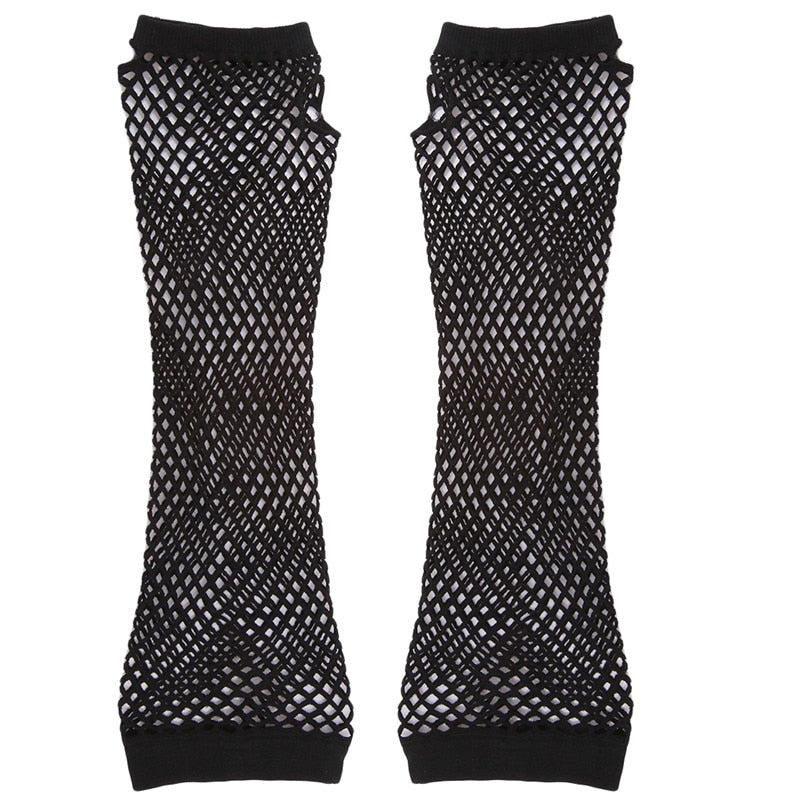 Stylish Long Black Fishnet Gloves