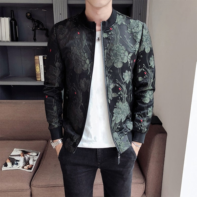 Vintage Jacket Men Floral Bomber Jacket