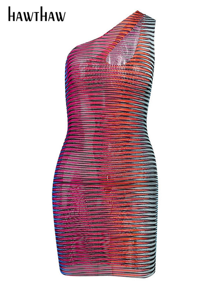 Sexy Sleeveless One Shoulder See Through Bodycon Dress