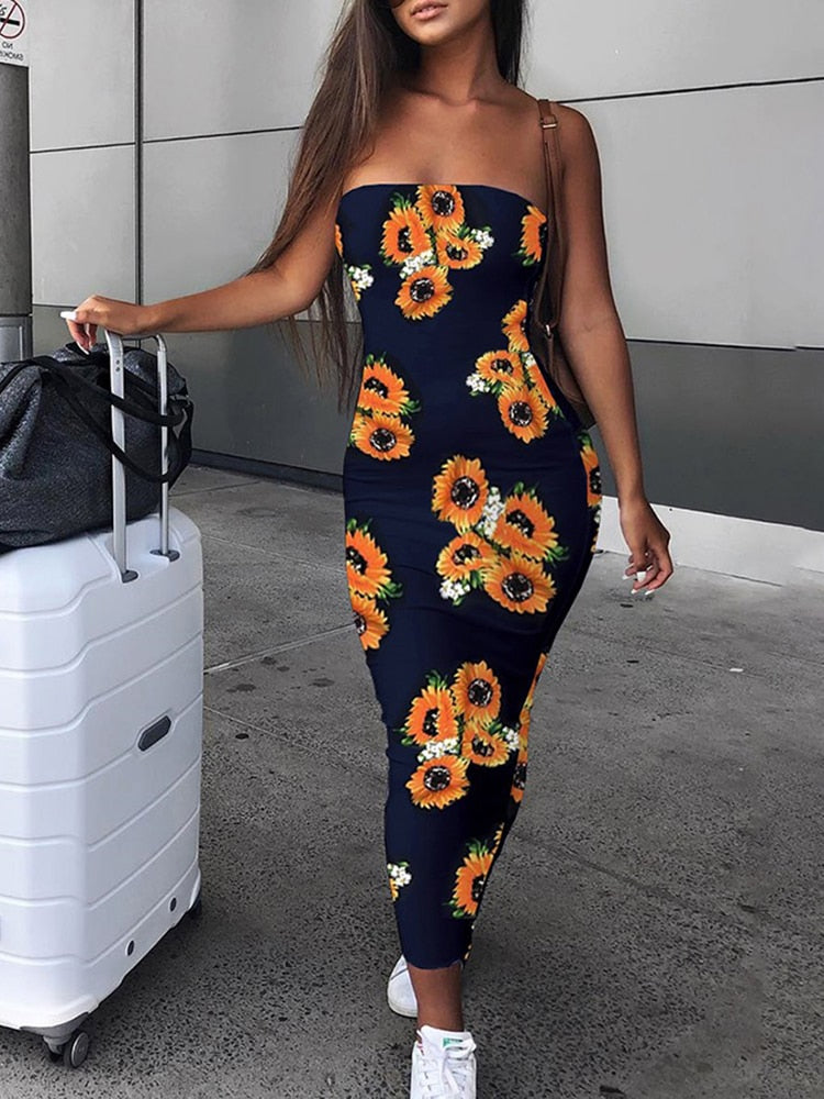 Sunflower Print Long Skirt