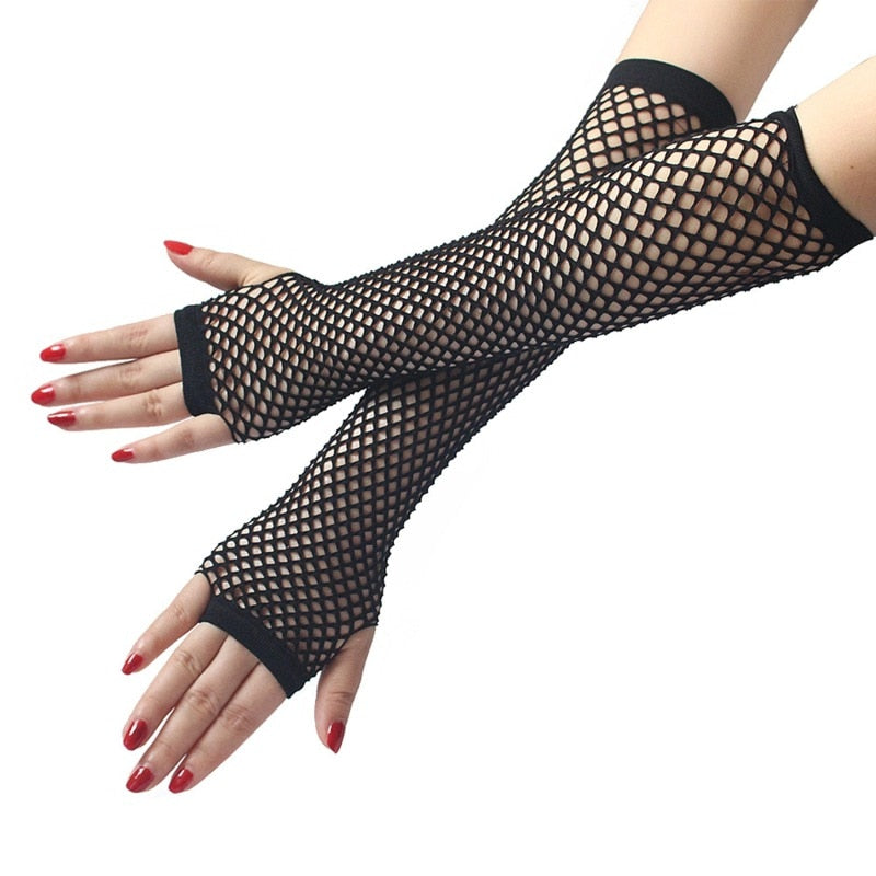 Stylish Long Black Fishnet Gloves