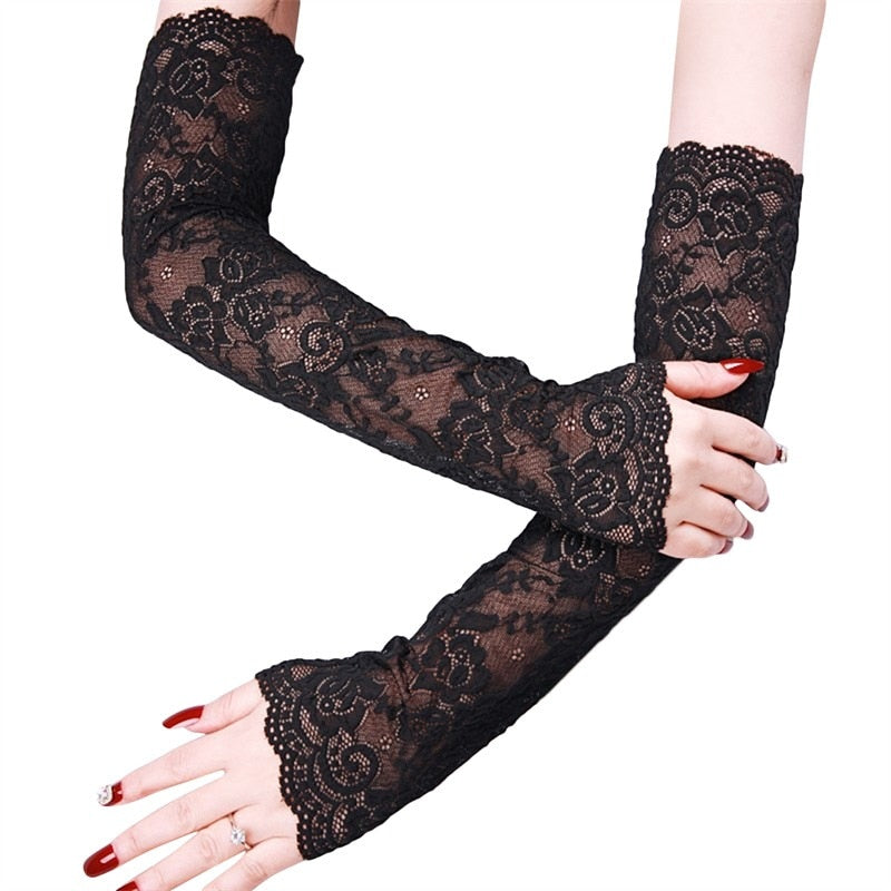 Stylish Long Black Fishnet Gloves