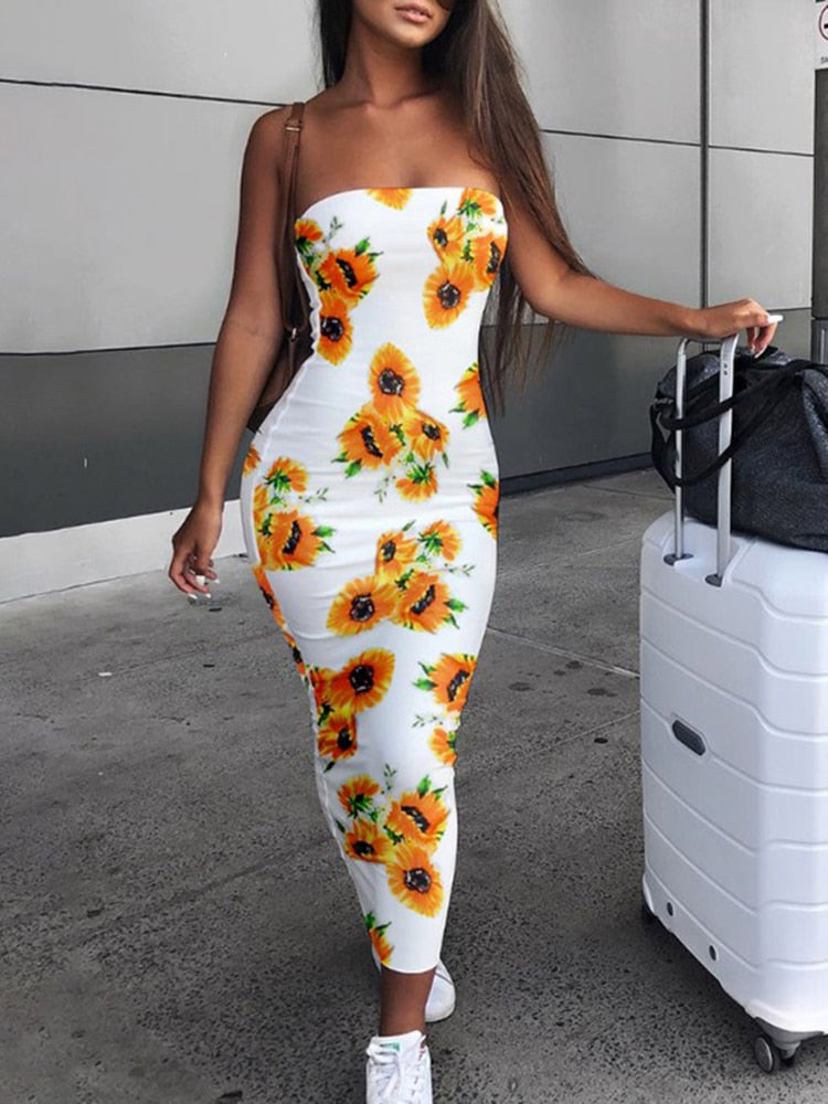 Sunflower Print Long Skirt