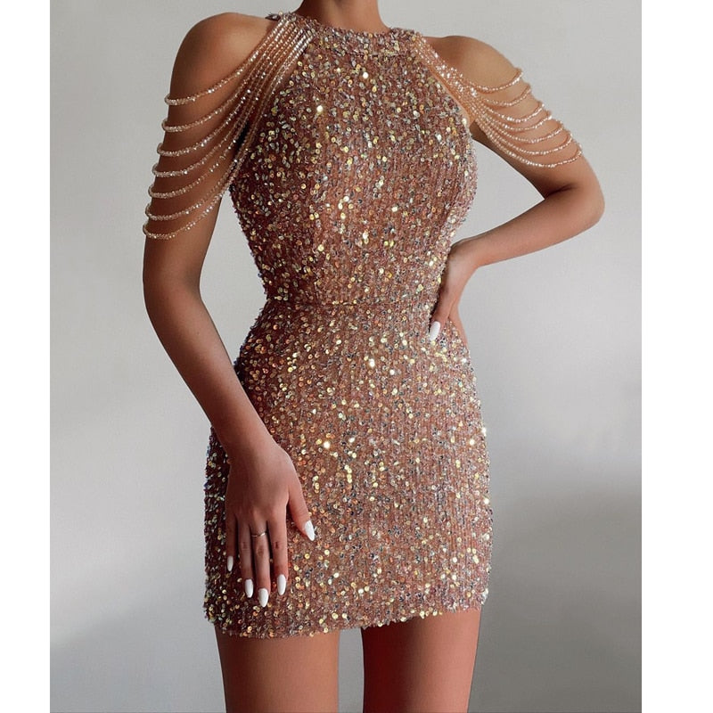 Gold Sequin Evening Dress