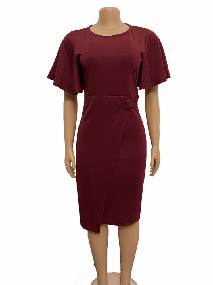 Elegant Bodycon Flare Sleeves Knee Length Dress