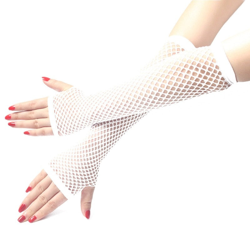 Stylish Long Black Fishnet Gloves