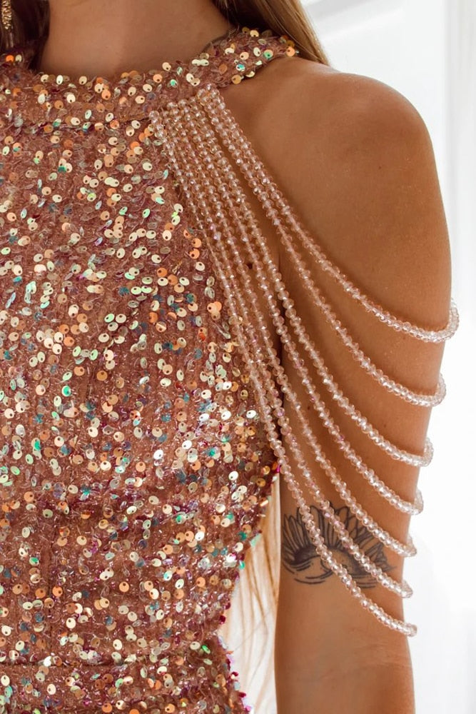 Gold Sequin Evening Dress