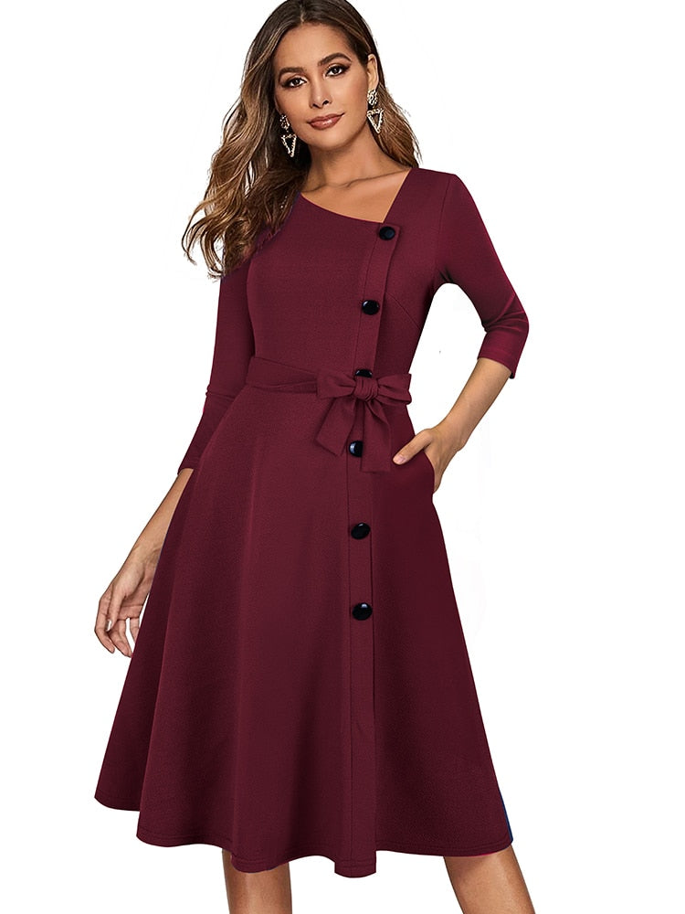 Solid Color Retro Elegant Dresses